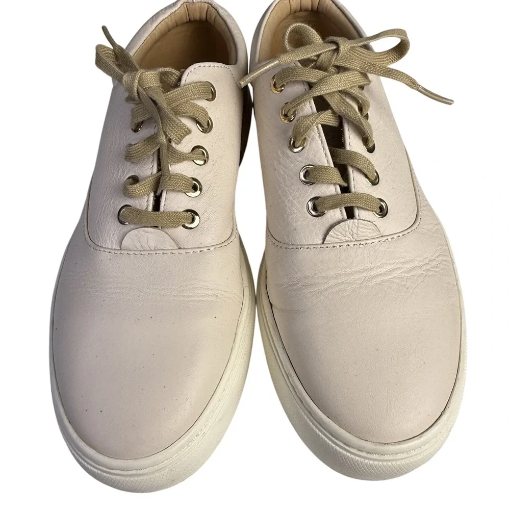 Nisolo Anthropologie Sneakers Everyday Ivory‎ Bone Lace Up Leather Womens Sz 8